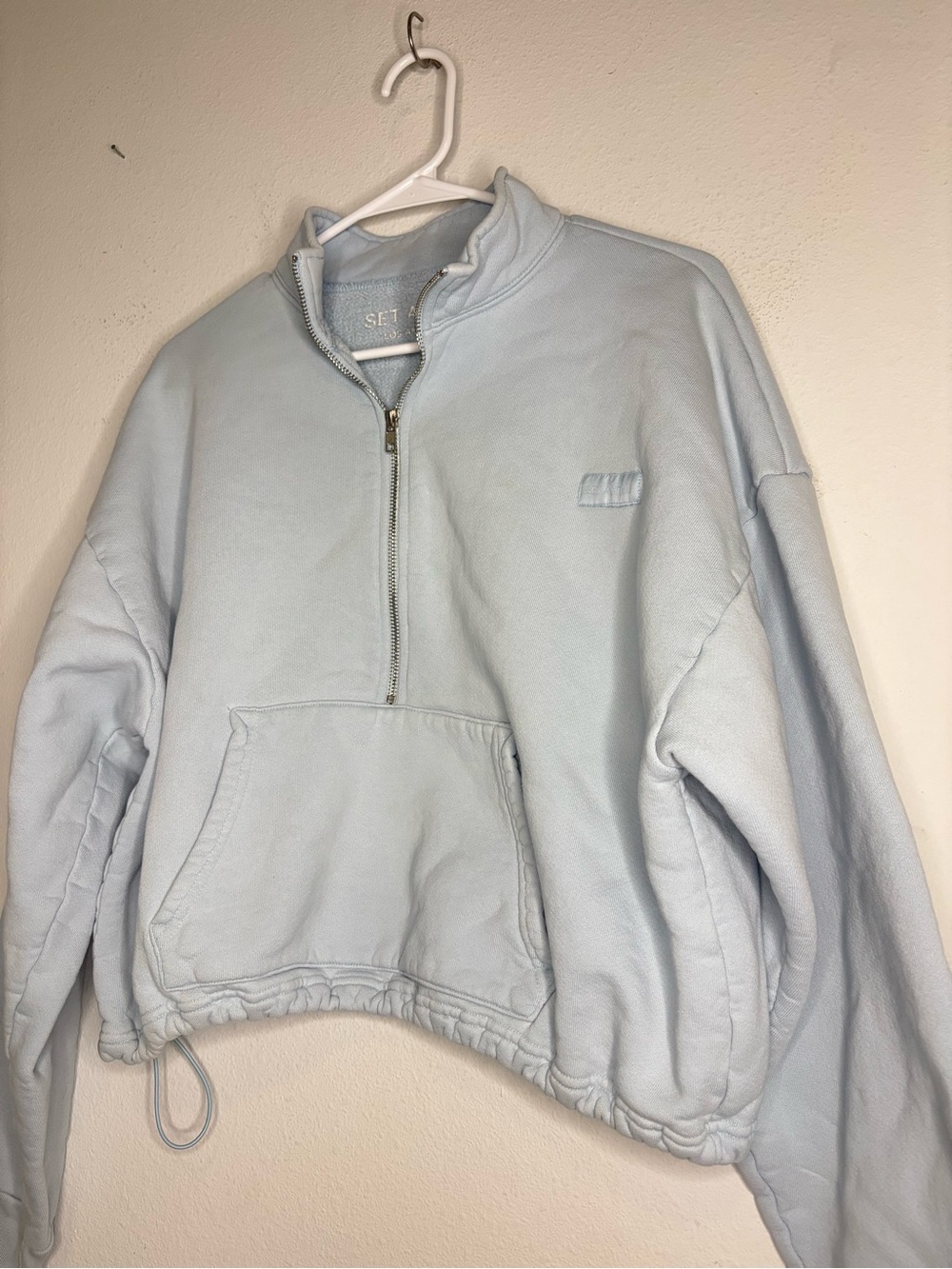 SET ACTIVE BABY BLUE COLLARED CROPPED ZIP UP SWEATSHIRT SZ LARGE - Picture 2 of 8